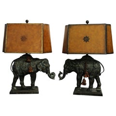 Circa 1970s American Pair of Bronze Elephant Lamps by Maitland Smith
