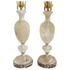 Pair of Rock Crystal Lamps on A Lucite Base
