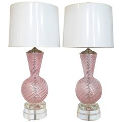 Italian Murano Lamps in Bubble Gum Pink