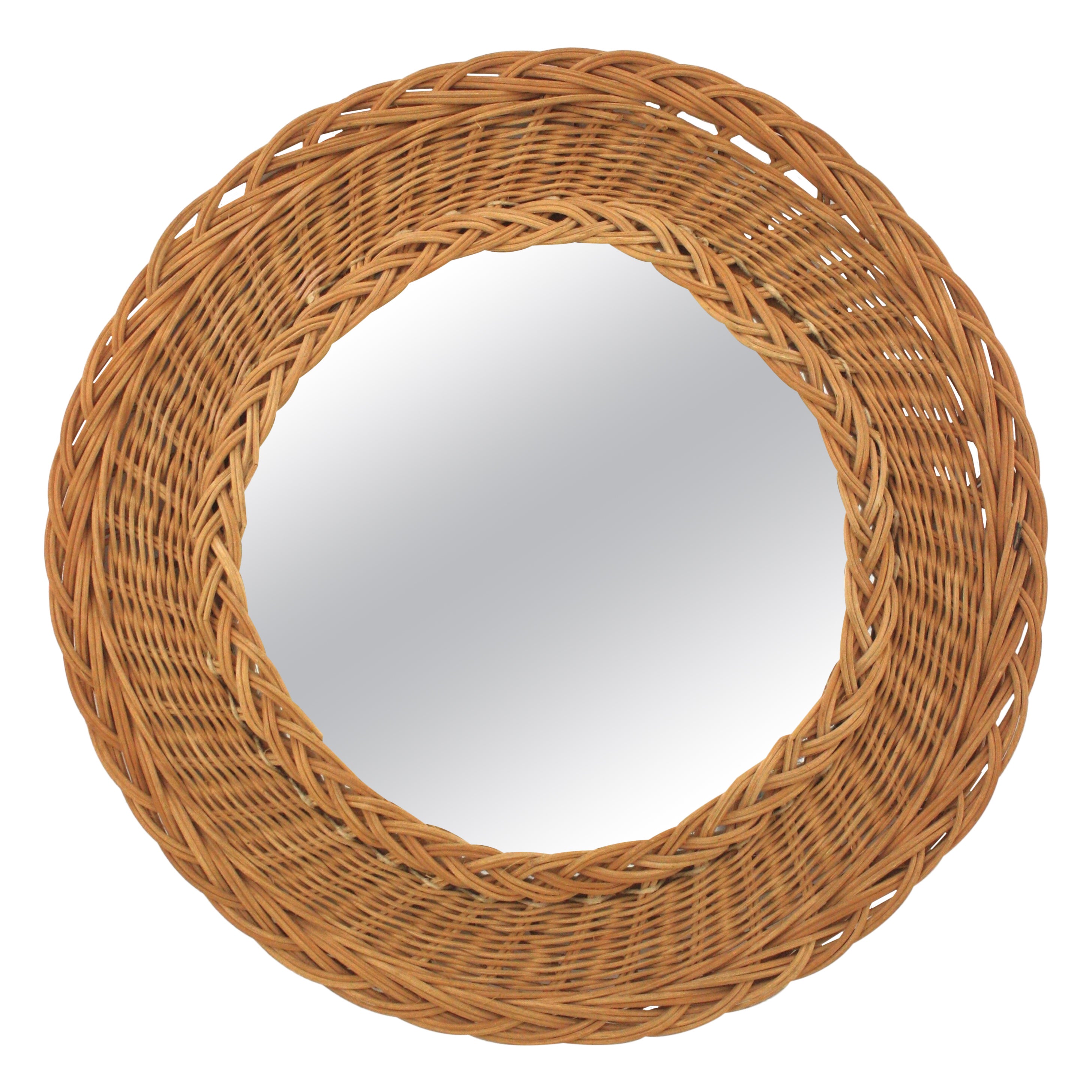 Spanish Artisan Woven Wicker Round Mirror
