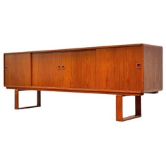 Midcentury Danish Modern Teak Credenza - Sled Base - Long Sliding Door Cabinet
