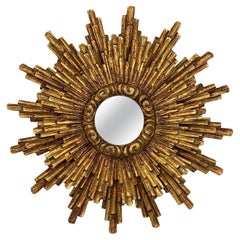 French Two-Layer Gilt Sunburst or Starburst Mirror (Diameter 23 1/2)