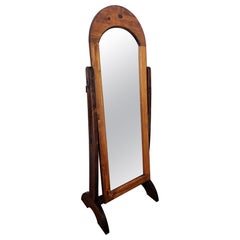 1950s Art Deco Mid-Century Wood Floor Cheval Full Length Mirror