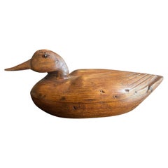 Hand Carved Large Antique Vintage Wood Duck Decoy Sculpture, Early 20th Century