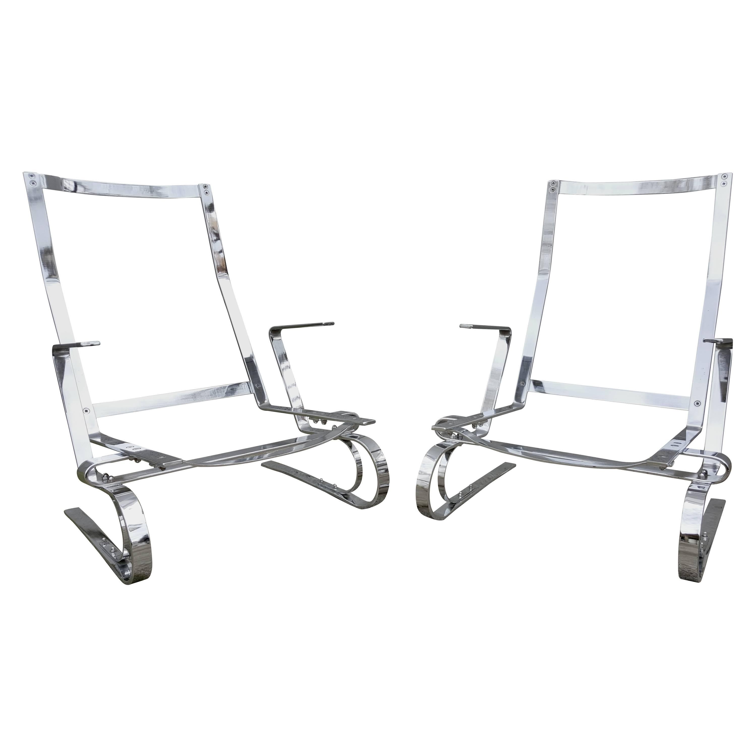 Exceptional Flat Bar Steel Chrome Lounge Chairs For Sale