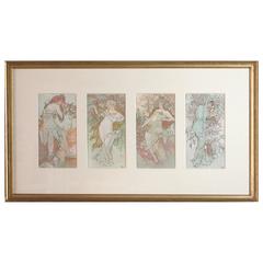 French Art Nouveau Lithograph "the Flowers" by Mucha 5