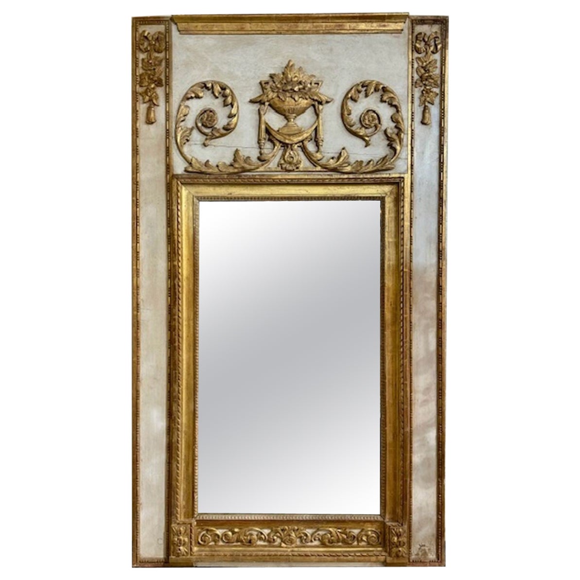 French Carved and Parcel Gilt Trumeau Mirror
