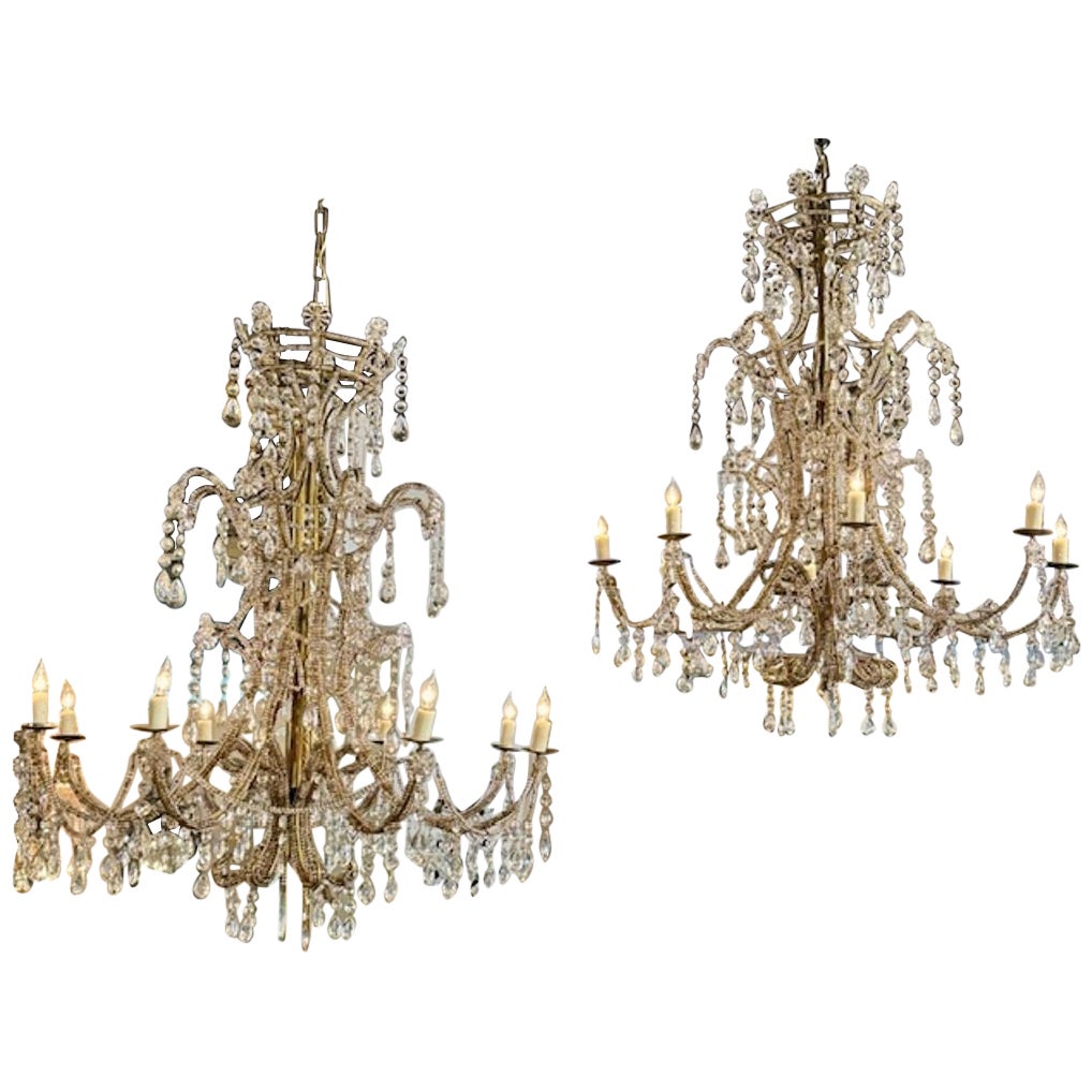 Lustres italiens du 19e siècle à 8 Lights en perles et cristal en vente