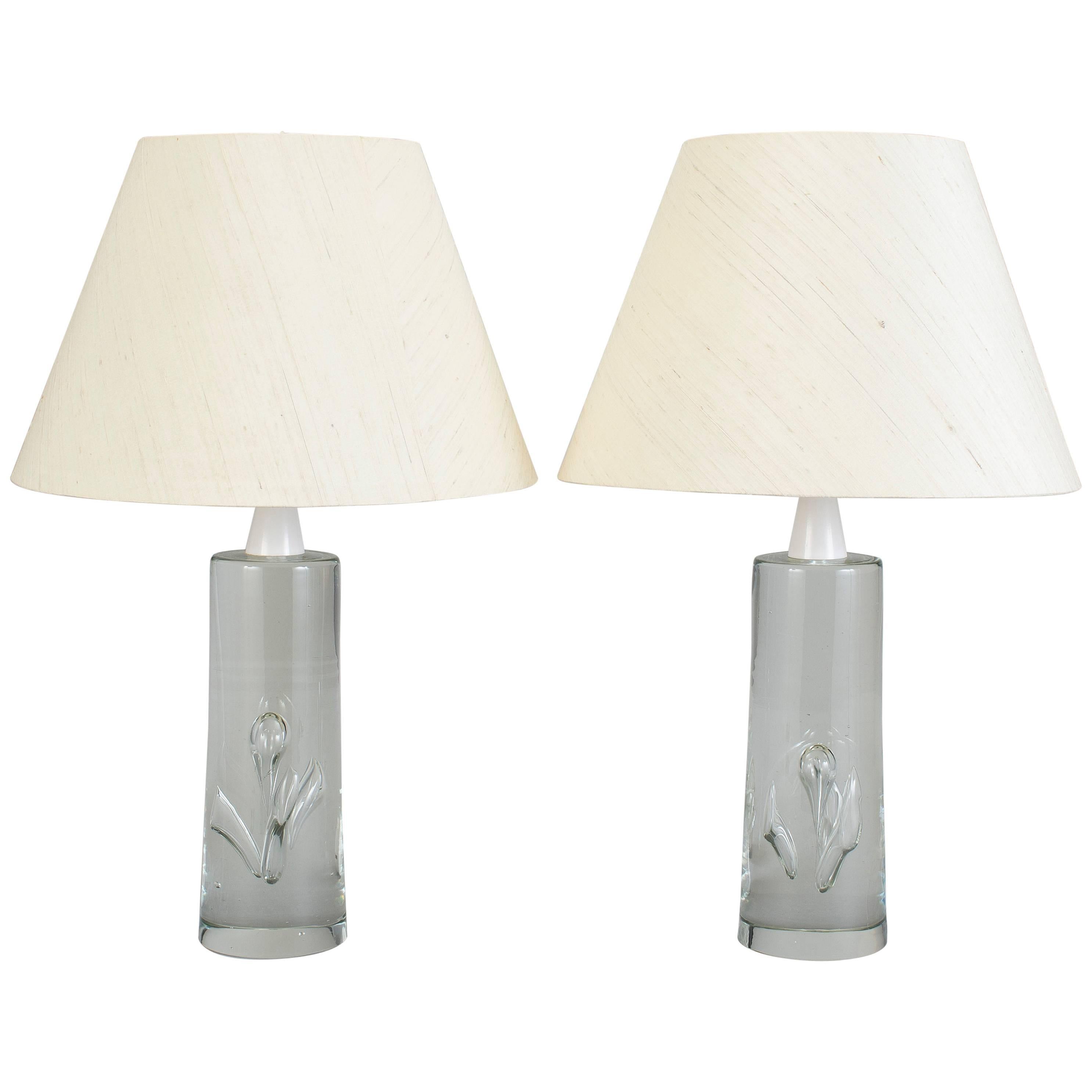 Rare Pair of Glass Table Lamps by Vicke Lindstrand, Sweden, 1950 For Sale
