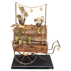 Escultura de carro de flores de cobre y latón en 3D firmada por Curtis Jere Circa 1960's