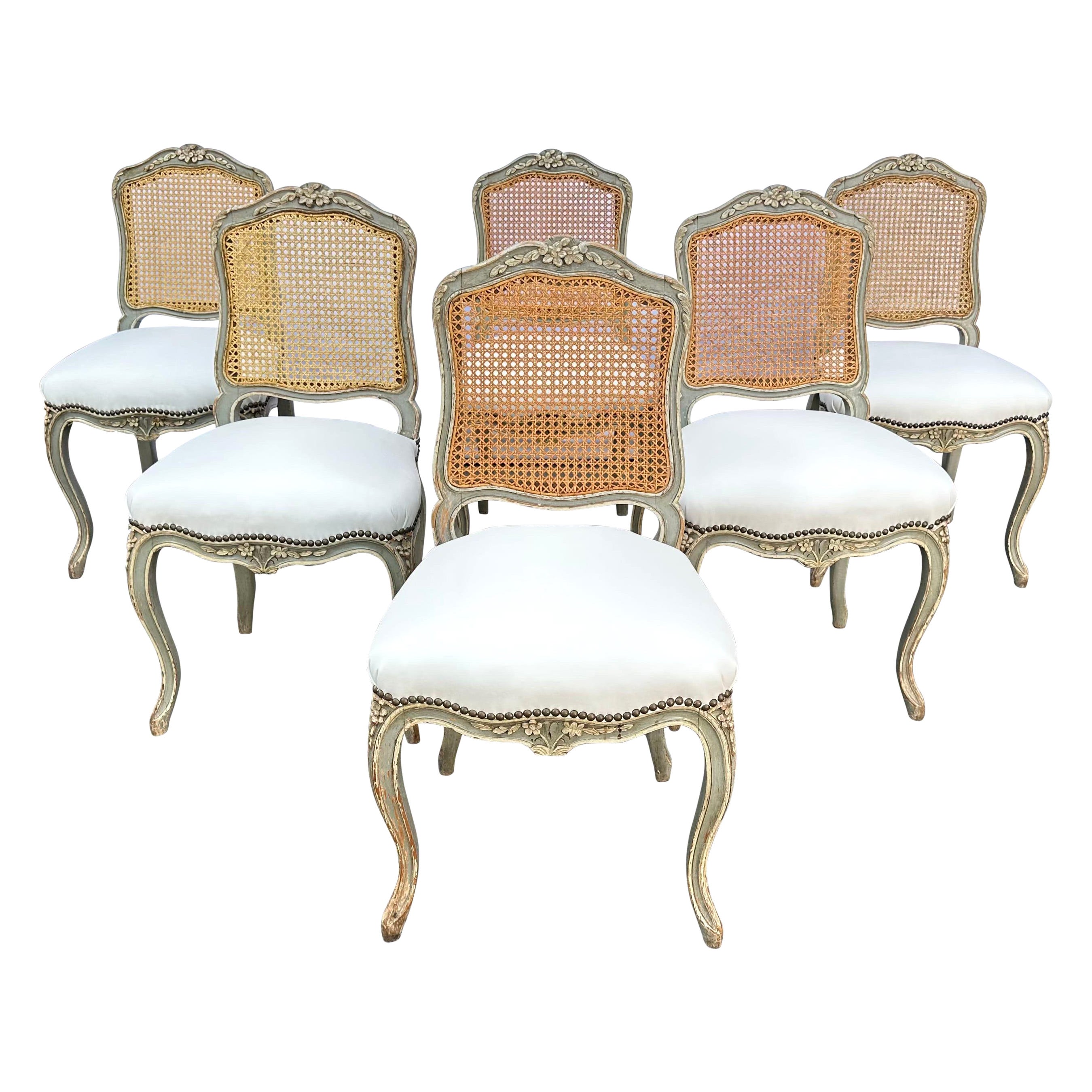 Set of 6 Louis XVI French Cane leather Chairs. Circa late 1800s