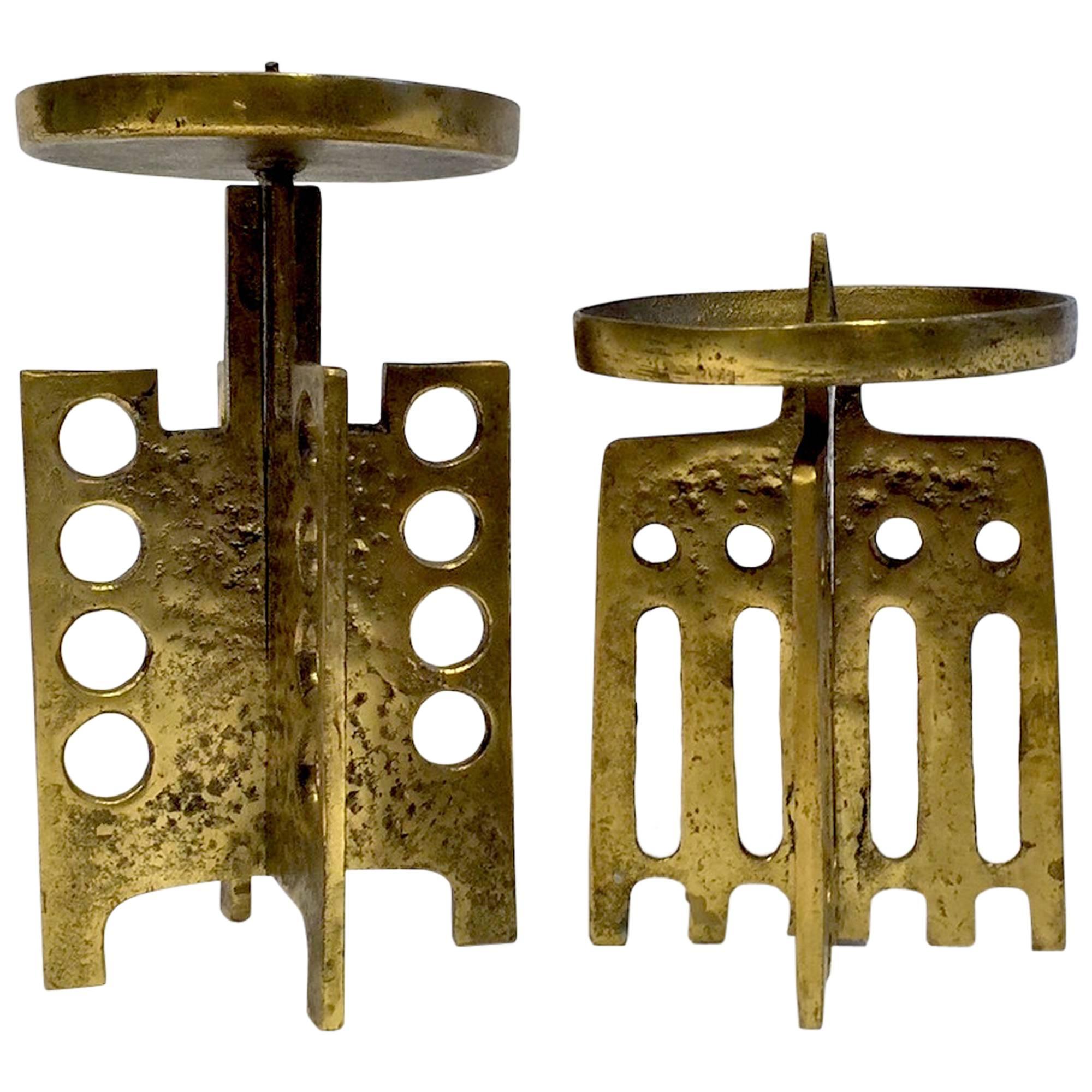 Pair of Brutalist Brass Candle Holders at 1stDibs brutalist candle holder