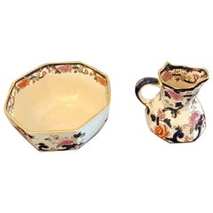 Jarra y cuenco pequeños de Mason's Ironstone pintados a mano y de calidad