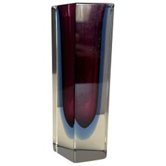 Vintage Mid-Century Modern Murano glass vase submerged technique 1950s wine red and blue