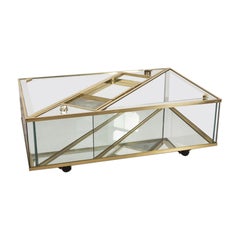 Tavolino vintage anni 60 in ottone dorato e cristallo design Italiano