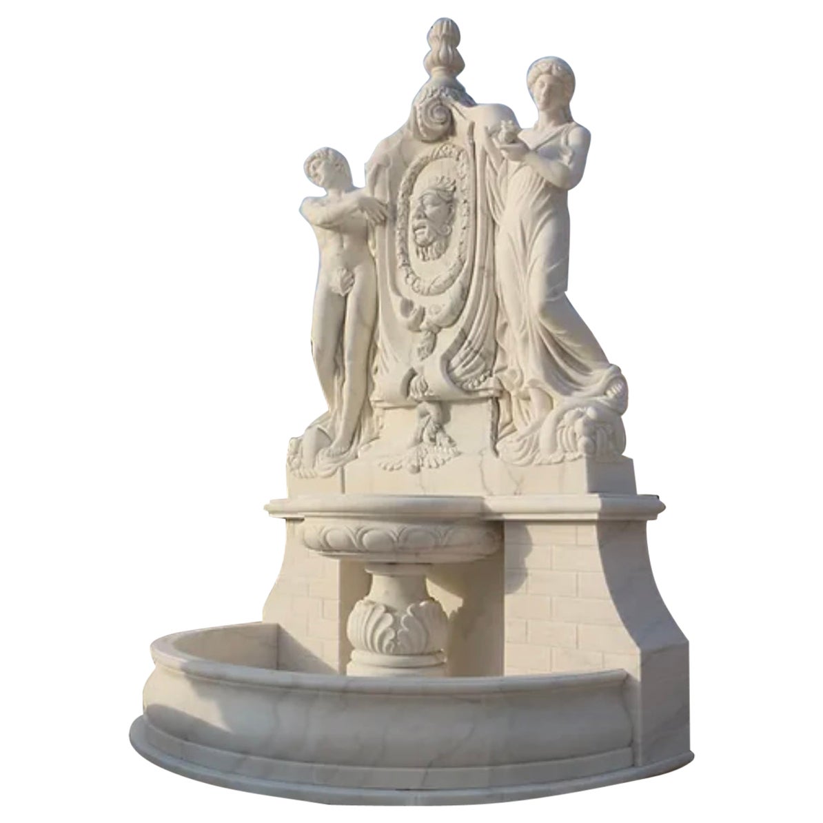 Monumental Carved Marble Wall Fountain