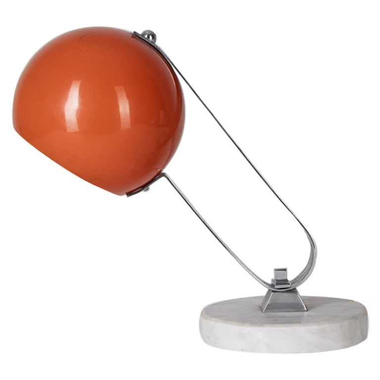 Vintage 1960s table lamp in marble and orange metal Italian design