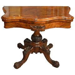 Burr Walnut Victorian Period Antique Fold over Card Table