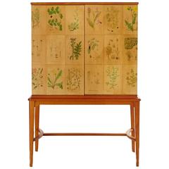 Swedish Wooden Cabinet, Upholstered with Etchings of "Flora" circa 1940