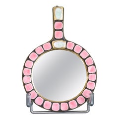 Vintage French Ceramic Tiled Hand Mirror by Mithé Espelt (circa 1970s)