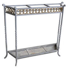 Wrought Iron Blue and Gold Colored Umbrella stand, France 1940's