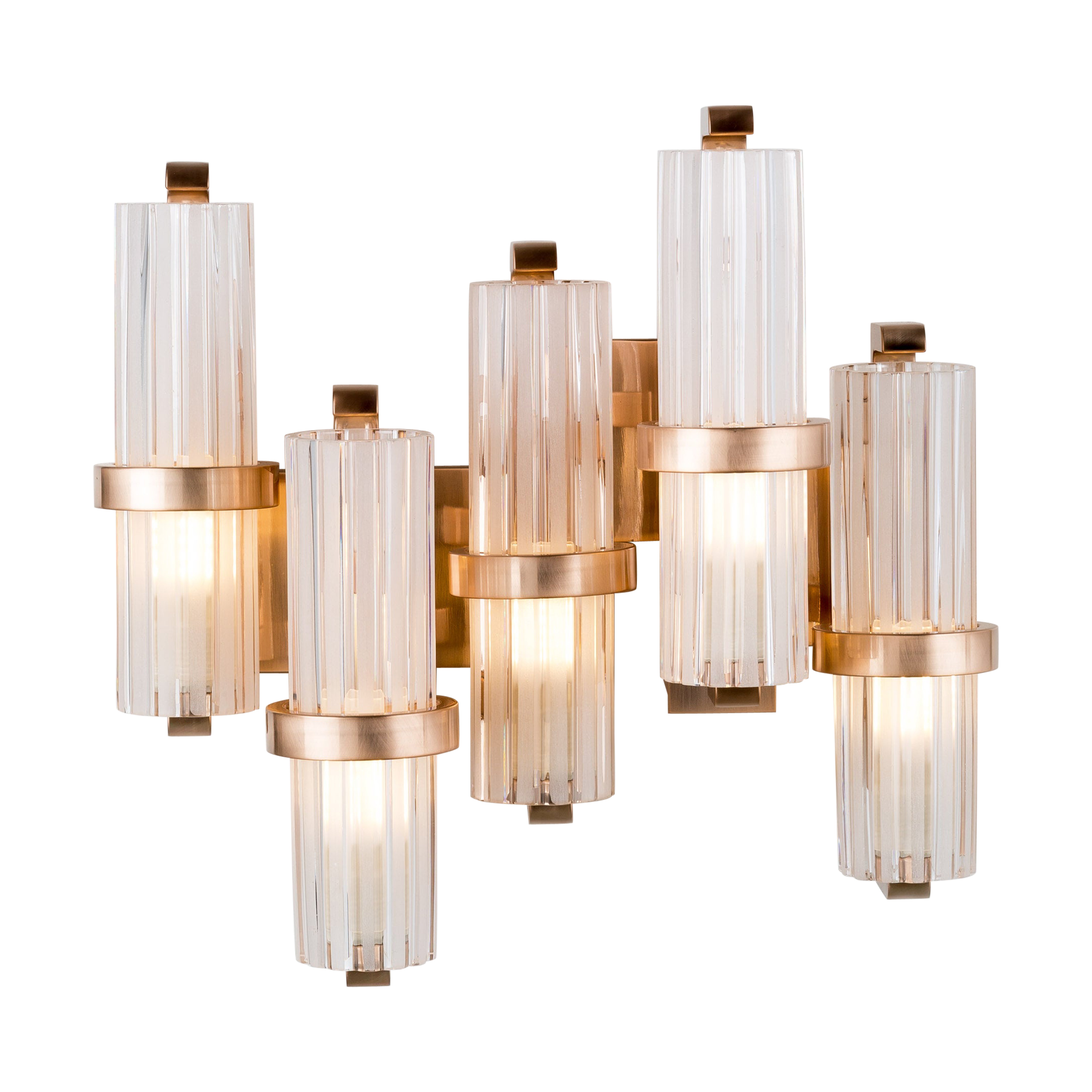 Soave 5-light modern rose gold wall sconce, crystal shades