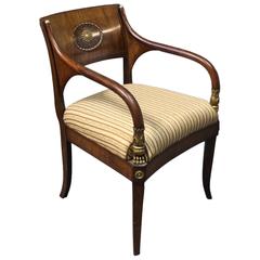 Armchair in Polished Mahogany Decorated with Brass and Leaf Gold, 1830 10