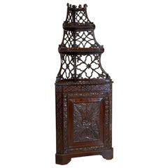 Antique Mahogany Corner Cabinet/Étagère From the Early 20th Century With Openwork Sides