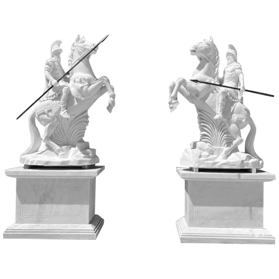 Marble Carved Conquistador Rearing Horses