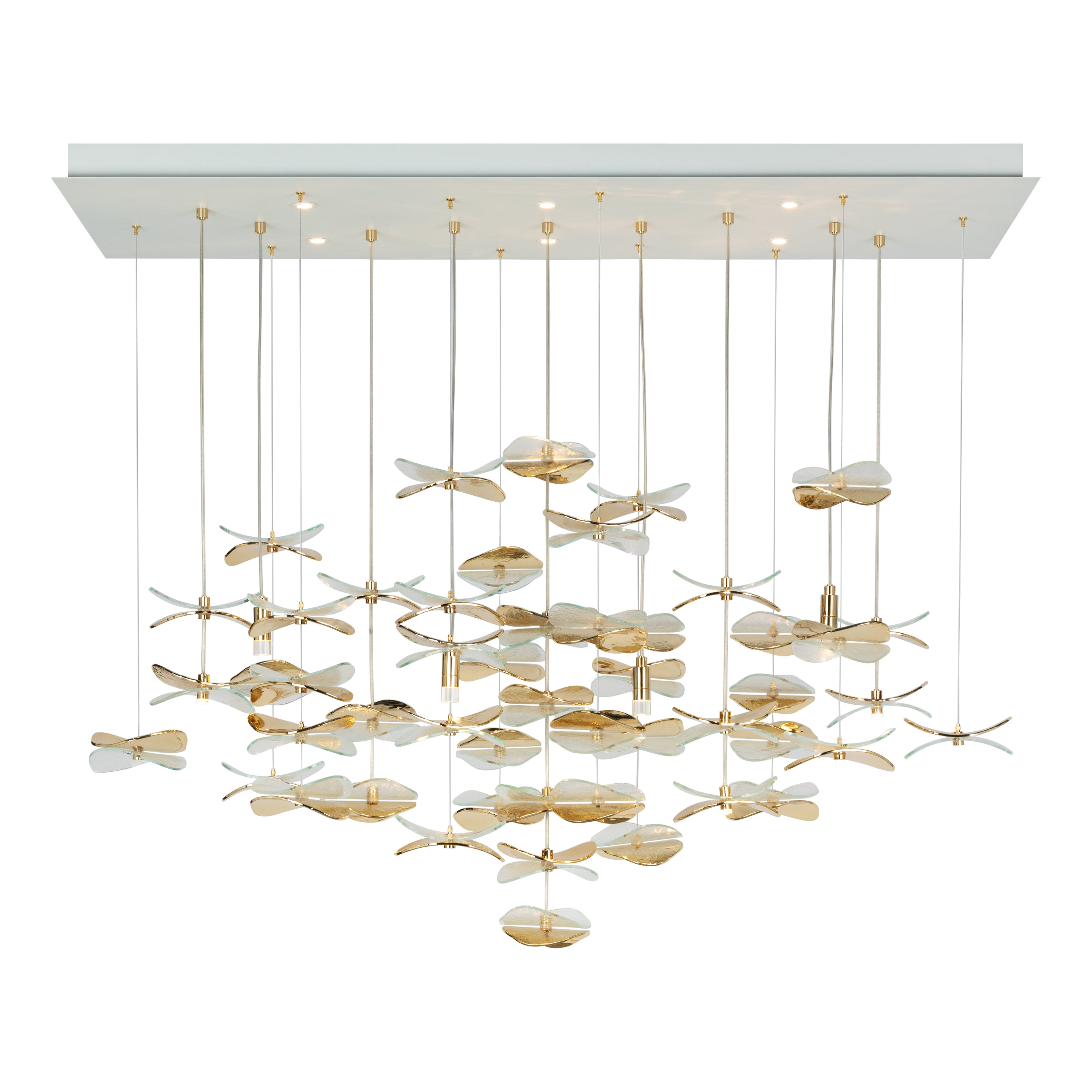 Lampadario moderno pendenti petali vetro in trasparente e oro lucido in vendita