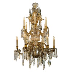 19th Century Baccarat Manner Crystal and Bronze Chandelier