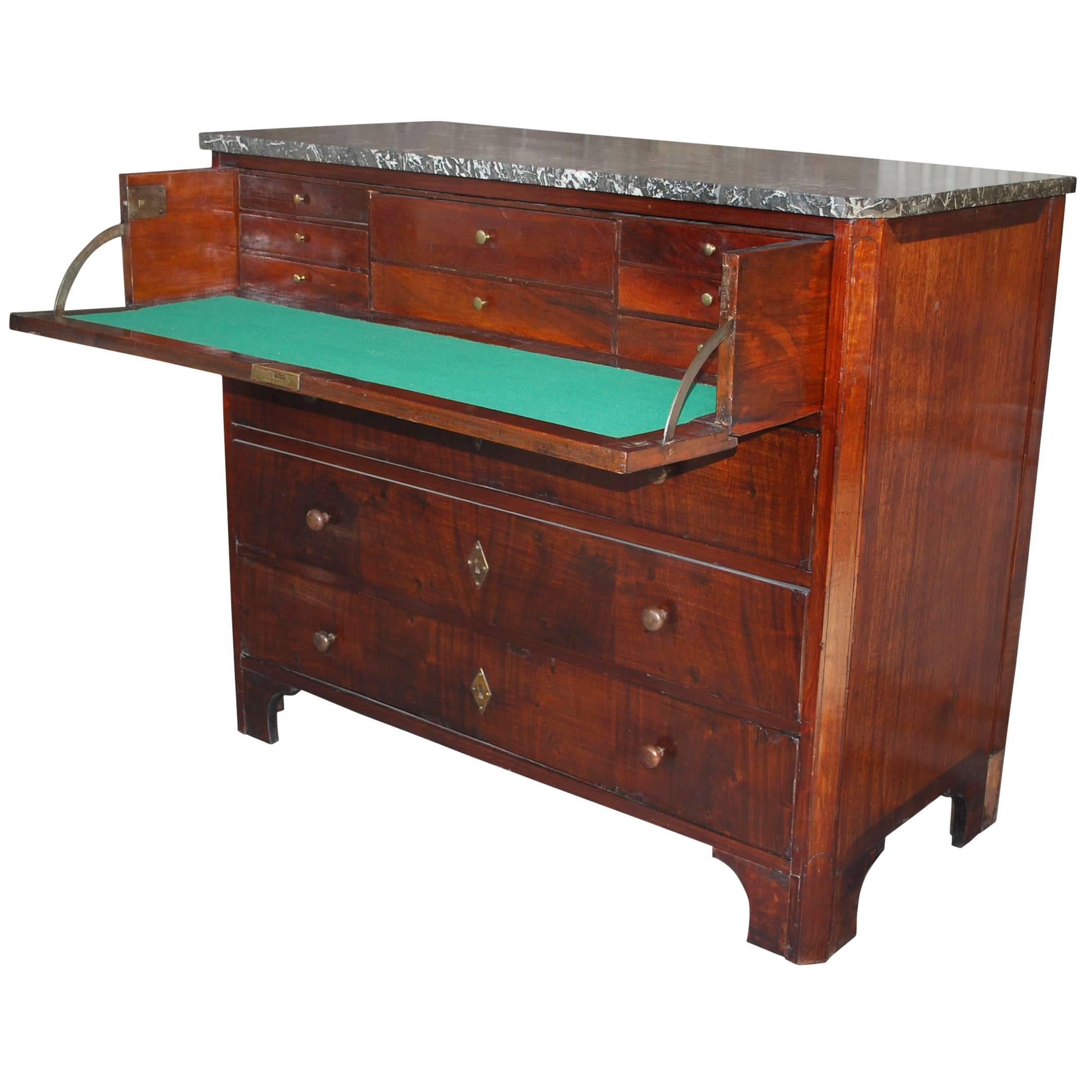 19th Century Mahogany Veneer Chest of Drawers with Secretary/Writing Drawer