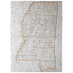 Gran Mapa Antiguo Original de Mississippi, EE.UU., 1894
