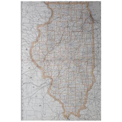 Gran Mapa Antiguo Original de Illinois, EE.UU., 1894