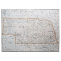 Grande mappa originale antica del Nebraska, USA, 1894
