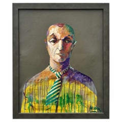 Vintage Boho Abstract Painting of Man Oil on Canvas Signed by the Artist