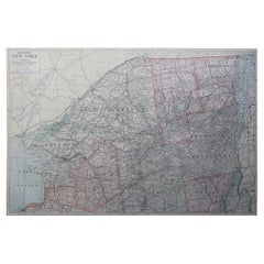 Grande mappa antica originale dello Stato di New York (Nord), USA, C.C.