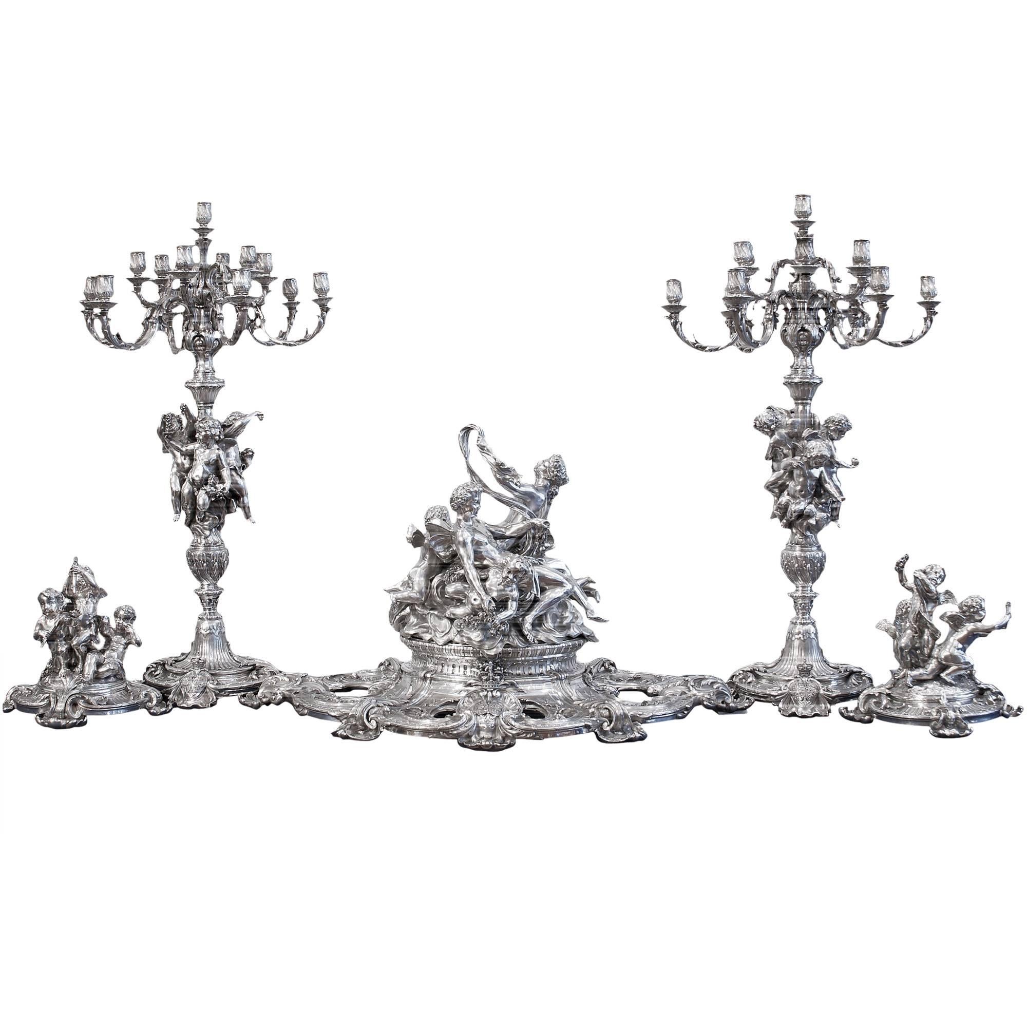 Odiot, a Monumental Silver Candelabra and Centrepiece Garniture For Sale