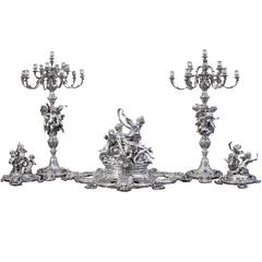 Odiot, a Monumental Silver Candelabra and Centrepiece Garniture