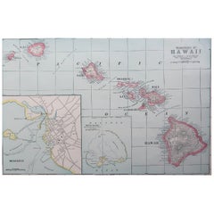 Original Antique Map of Hawaii And Adjacent Islands. C.1900