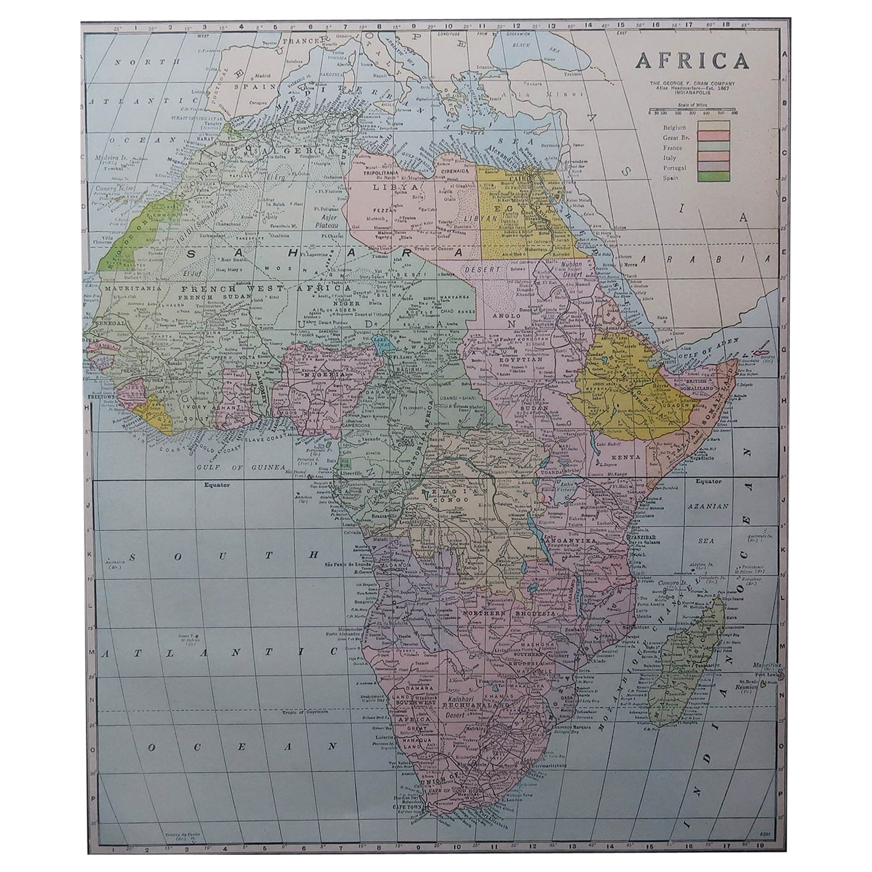 Grande mappa antica originale dell'Africa. C.1900