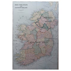 Large Original Antique Map of Ireland. C.1900