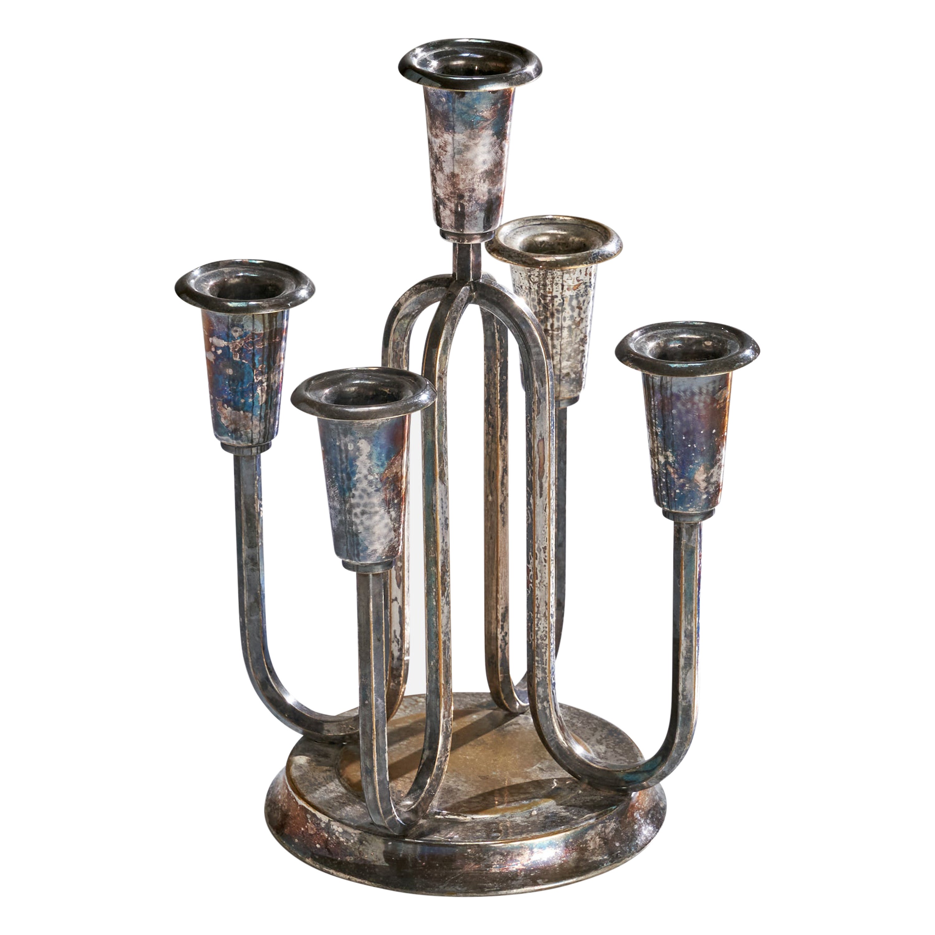Small Design/One, chandelier en métal argenté, Danemark, années 1940