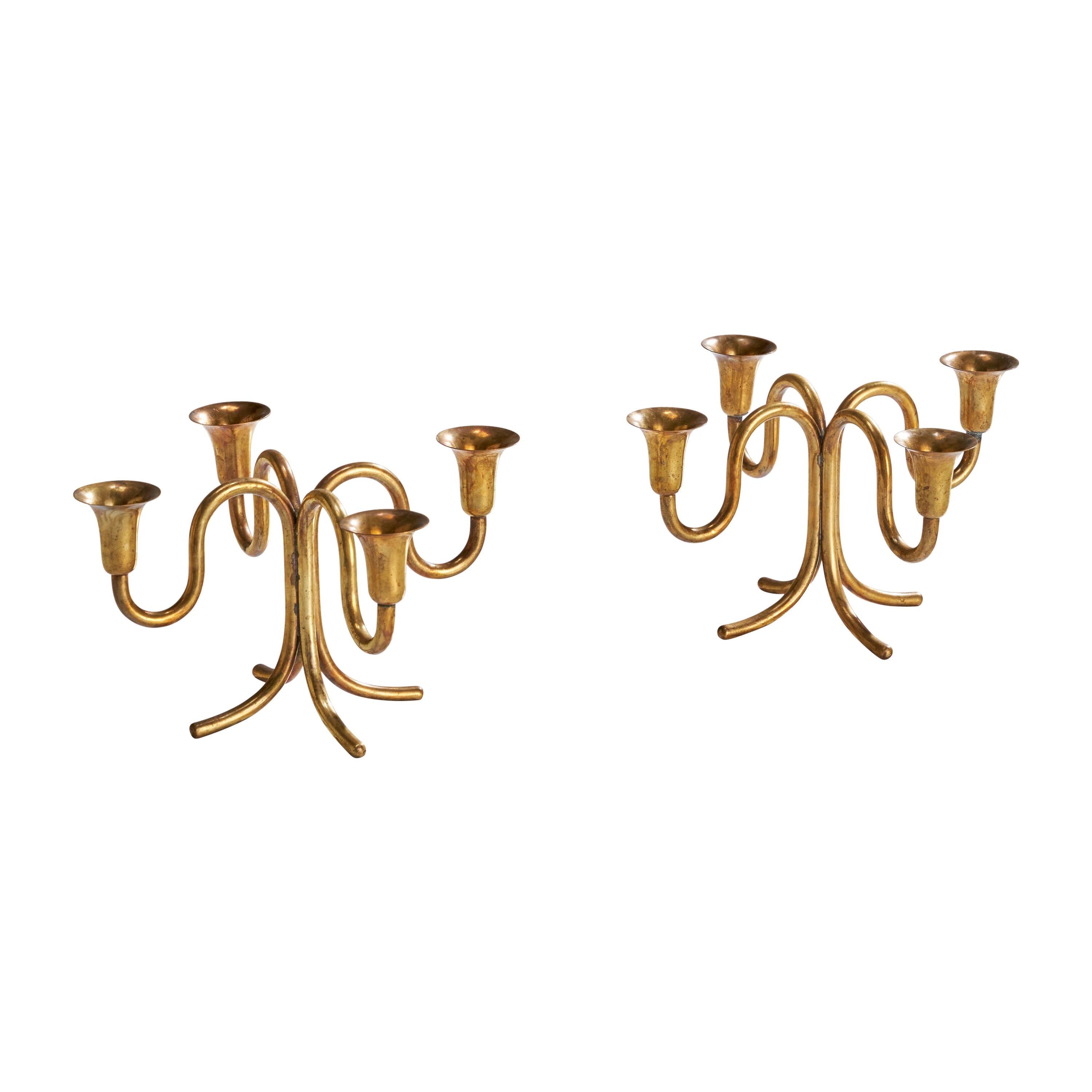 Karl Hagenauer, Candelabras, Brass, Austria, 1940s For Sale
