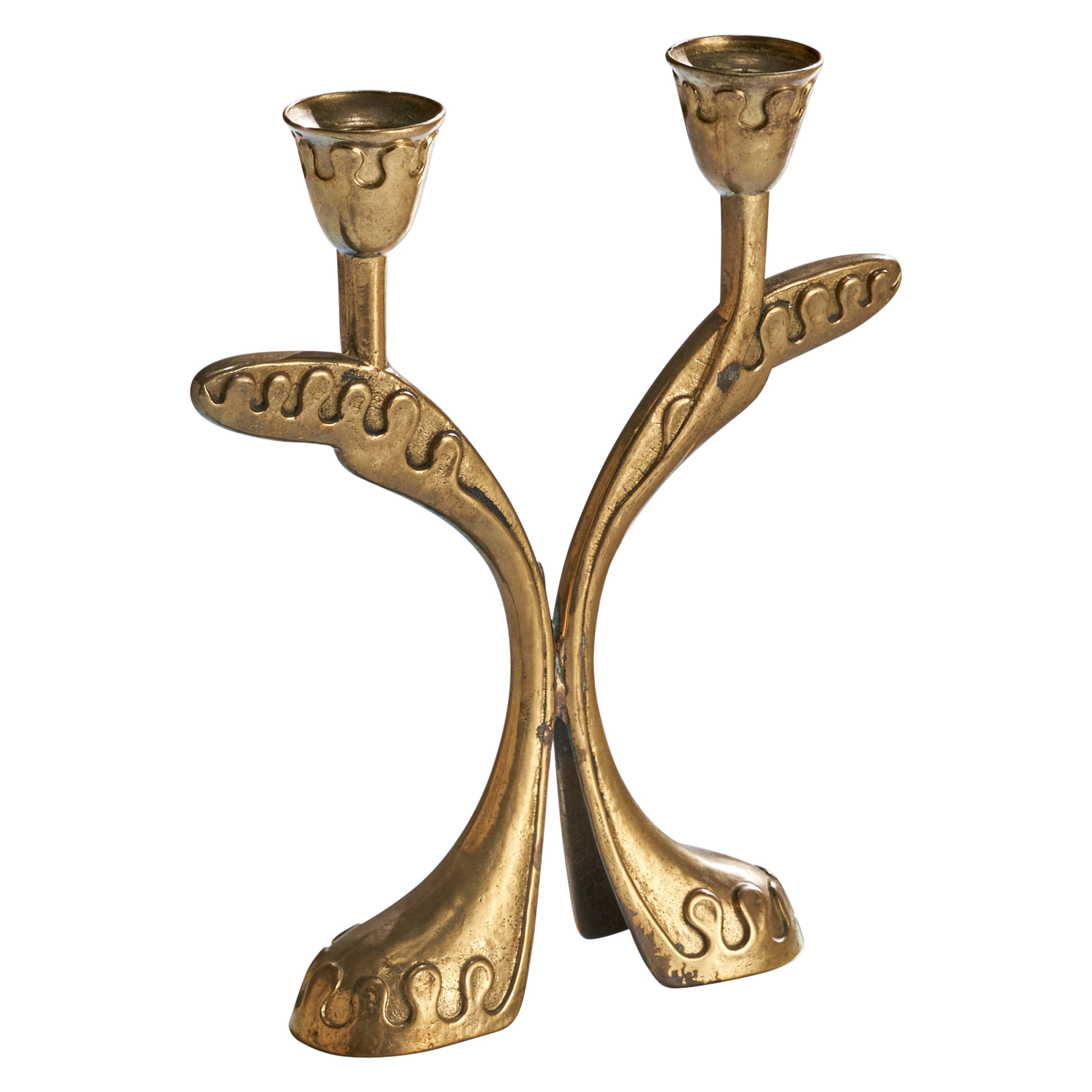Austrian Designer, Candelabra, Brass, Austria, 1930s
