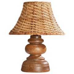 Ego Stengods, Table Lamp, Stoneware, Rattan, Sweden, 1960s