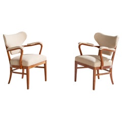 Designer suédois, fauteuils, chêne, tissu, Suède, années 1940