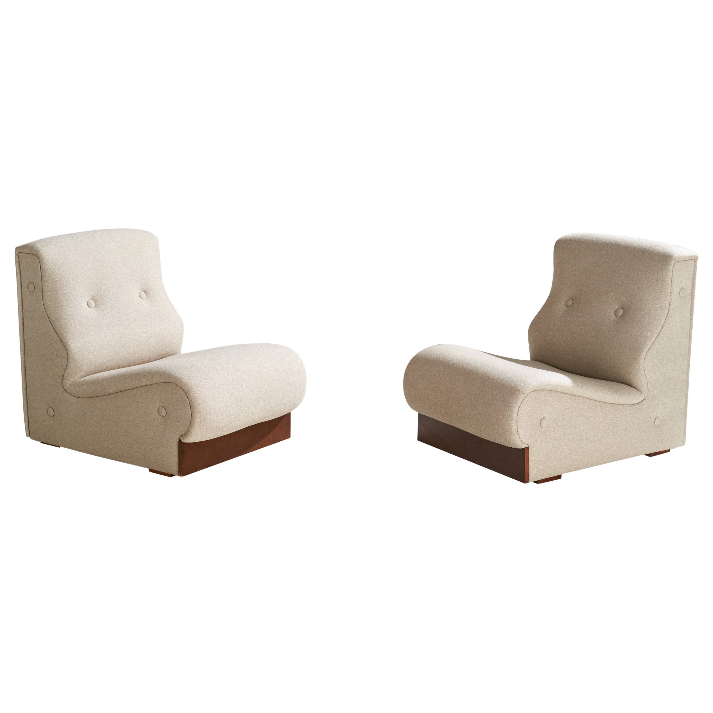 Diseñador Italiano, Sillas Slipper, Tela, Madera, Italia, Años 60