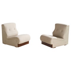 Italian Designer, Slipper Chairs, Fabric, Wood, Italy, 1960s