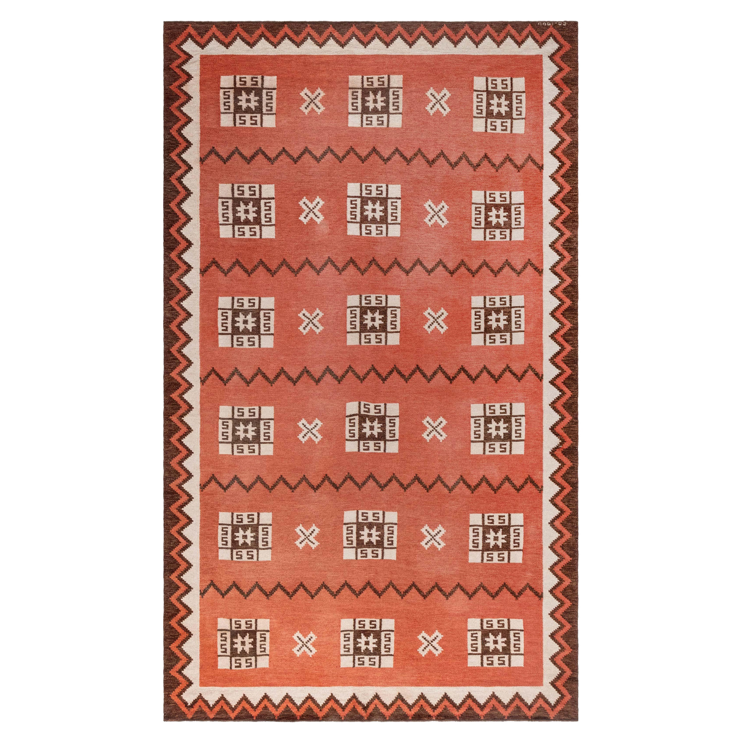 Doris Leslie Blau Alfombra Sueca Vintage de Tejido Plano